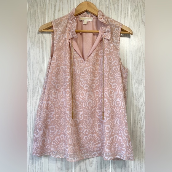Michael Kors Pink Floral Blouse with Chain Tie Size Small EUC - Picture 1 of 3
